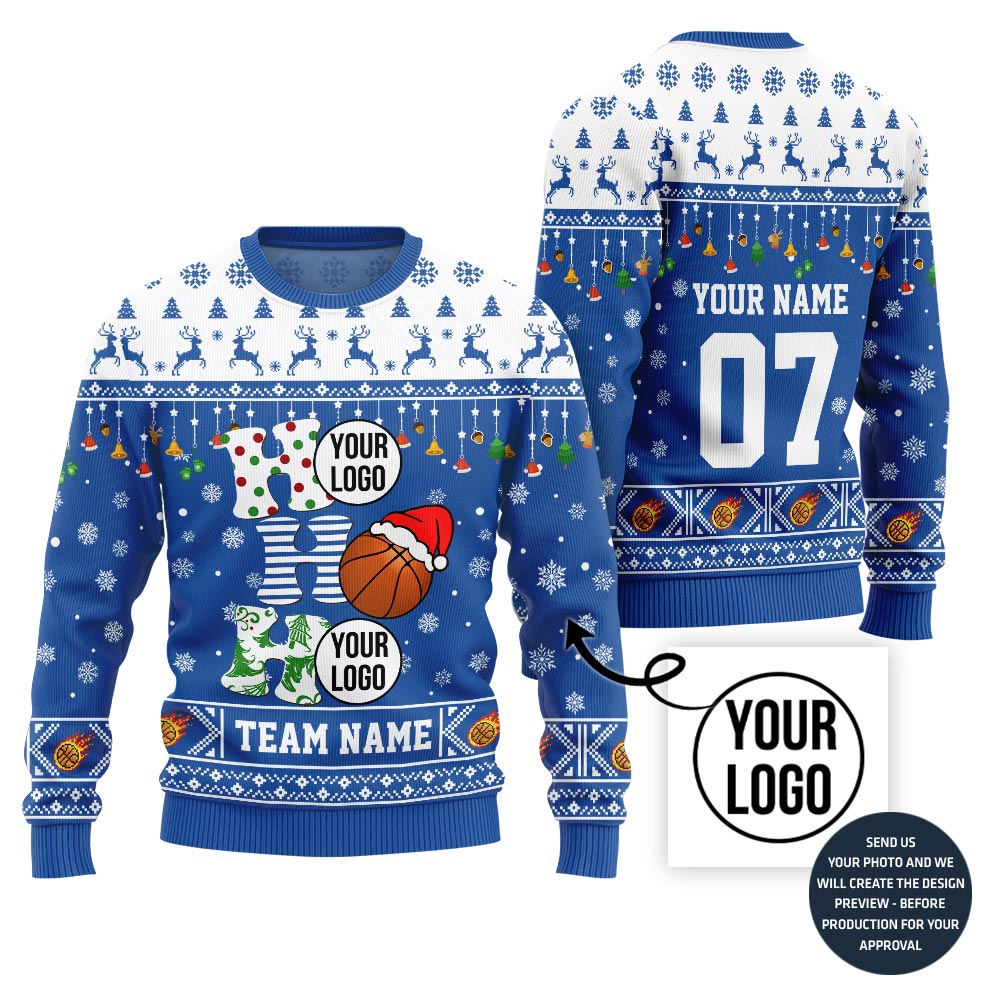 Brilliant Basketball Custom Logo and Name Ugly Christmas Sweater