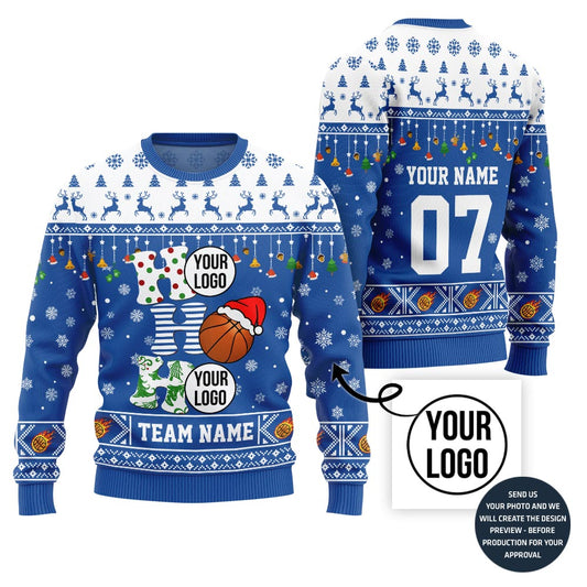Brilliant Basketball Custom Logo and Name Ugly Christmas Sweater