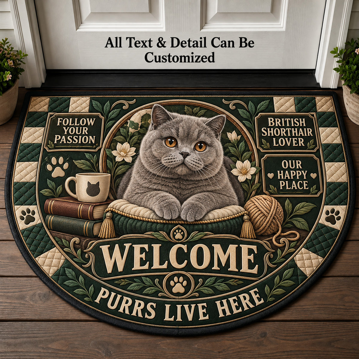 British Shorthair Lover Personalized Half Round Mat | 5To9Vibe