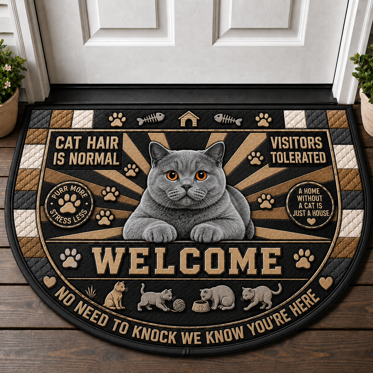 Indoor Cat Lives Here Doormat - Funny Cat Bedtime Welcome Mat - 5to9vibe