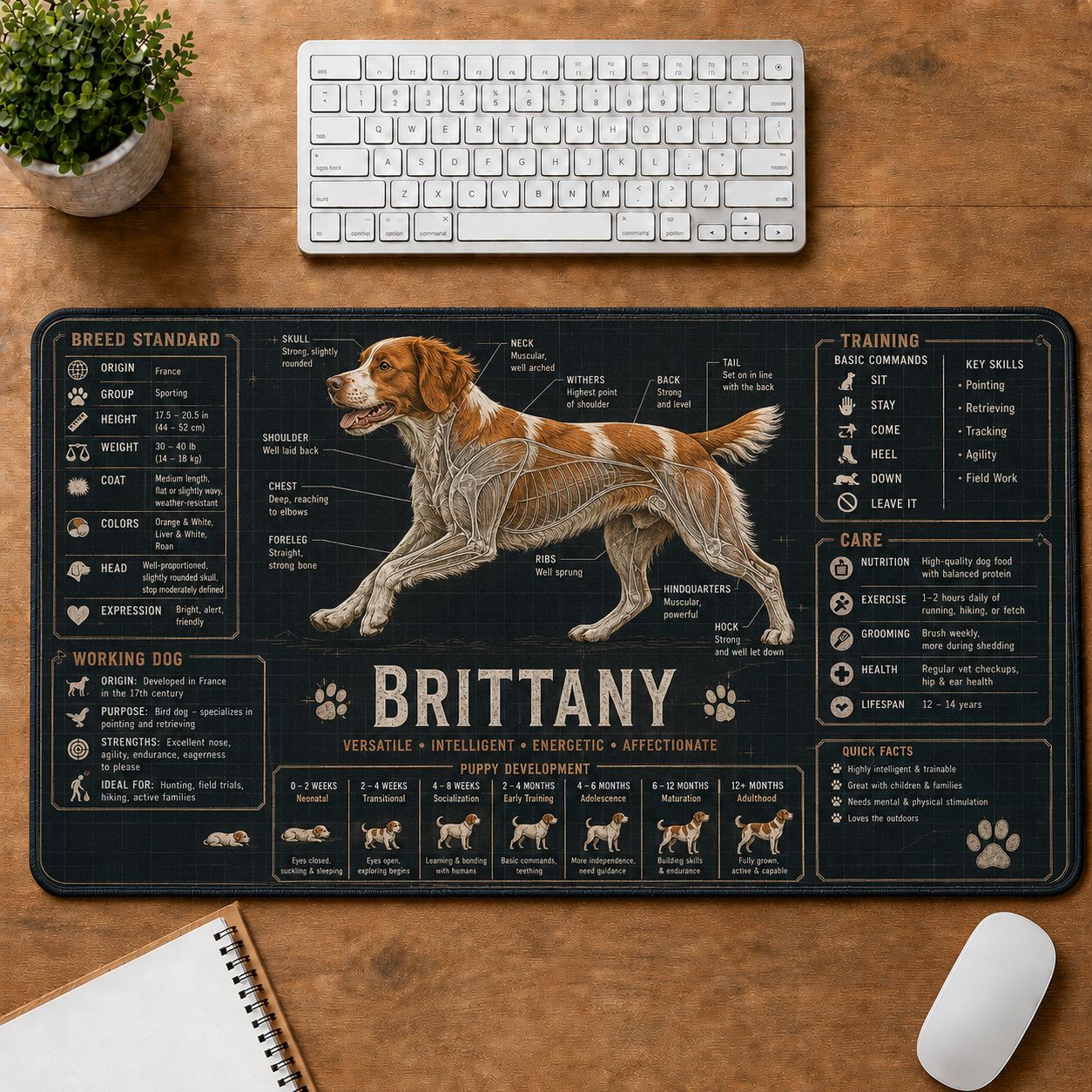 Brittany Dog Breed Visual Guide Desk Mat | 5To9Vibe