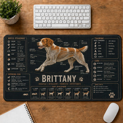 Brittany Dog Breed Visual Guide Desk Mat | 5To9Vibe