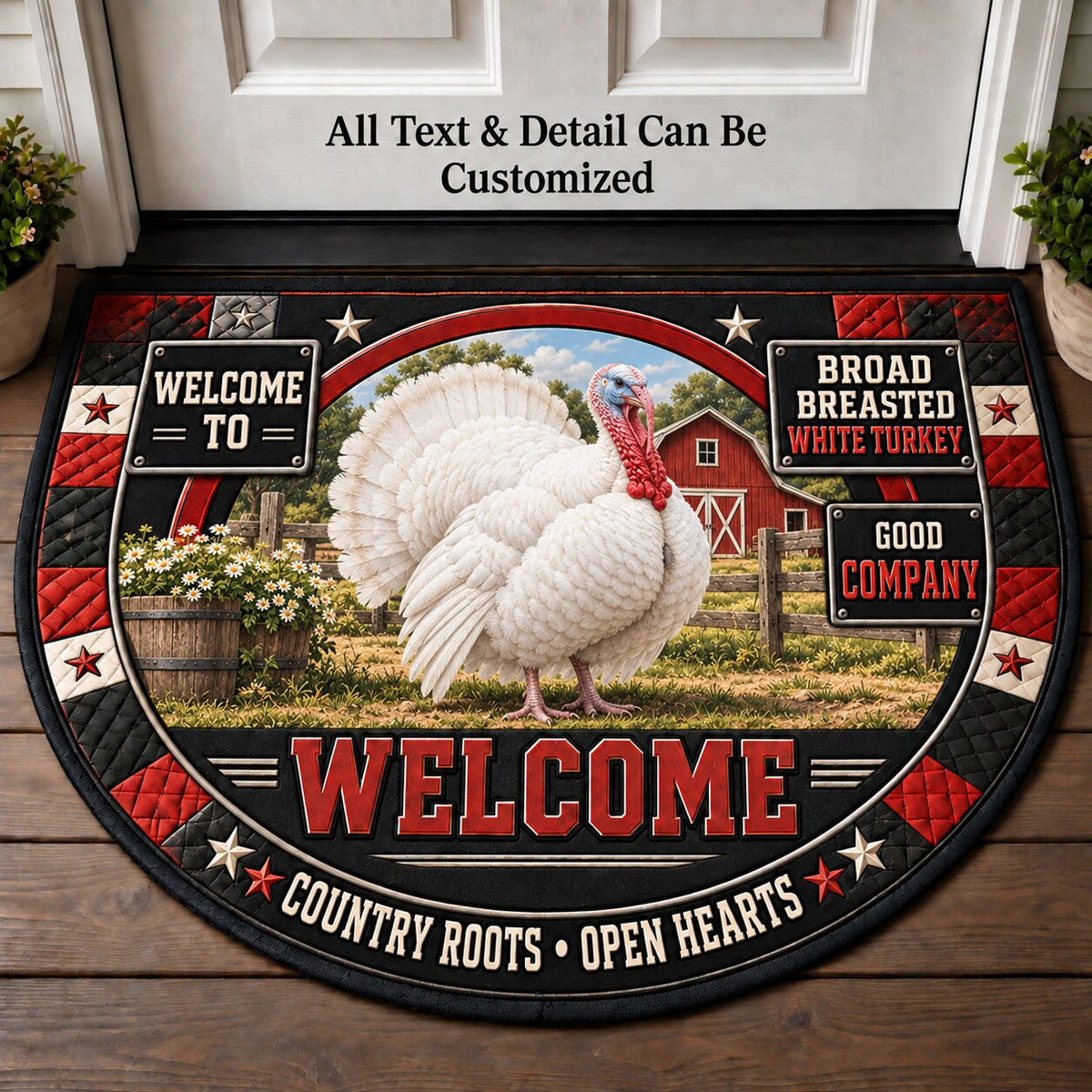 Broad Breasted White Turkey Personalized Half Round Mat | 5To9Vibe