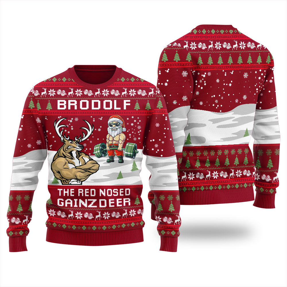 Lifting Santa Reindeer Swoleman Christmas Sweater Women