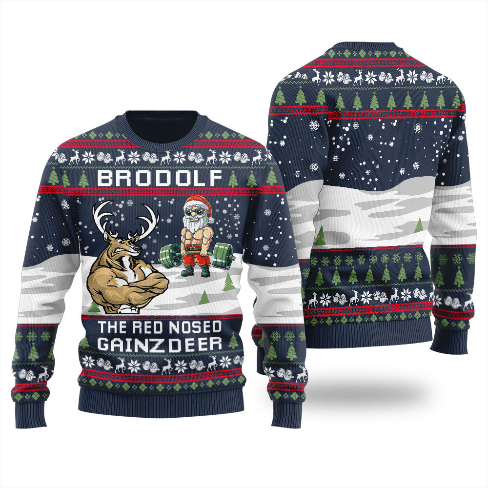 Brodolf The Red Nose Gainzdeer Ugly Christmas Sweater