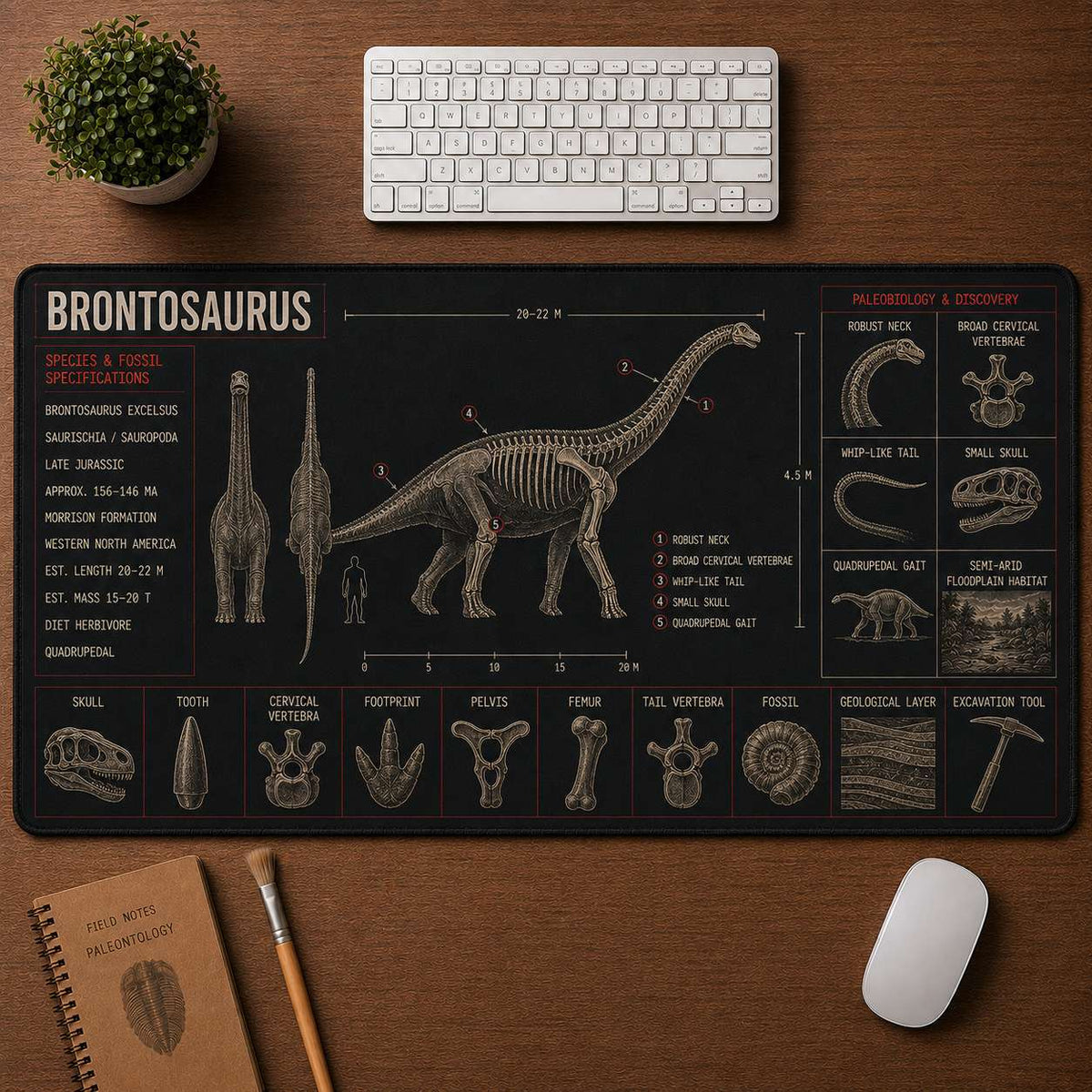 Brontosaurus Dinosaur Blueprint Desk Mat | 5To9Vibe