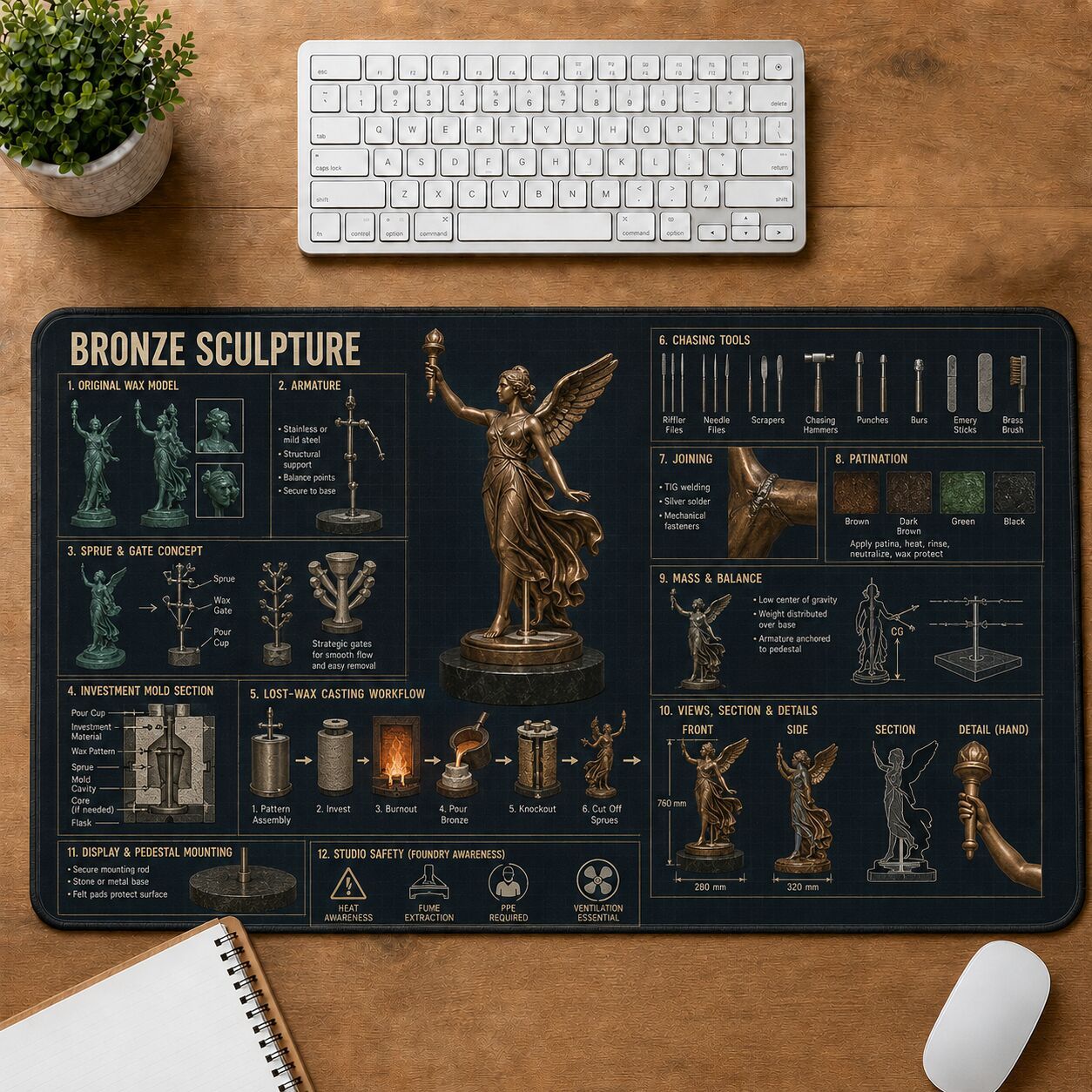 Bronze Sculpture Creative Reference Guide Desk Mat | 5To9Vibe