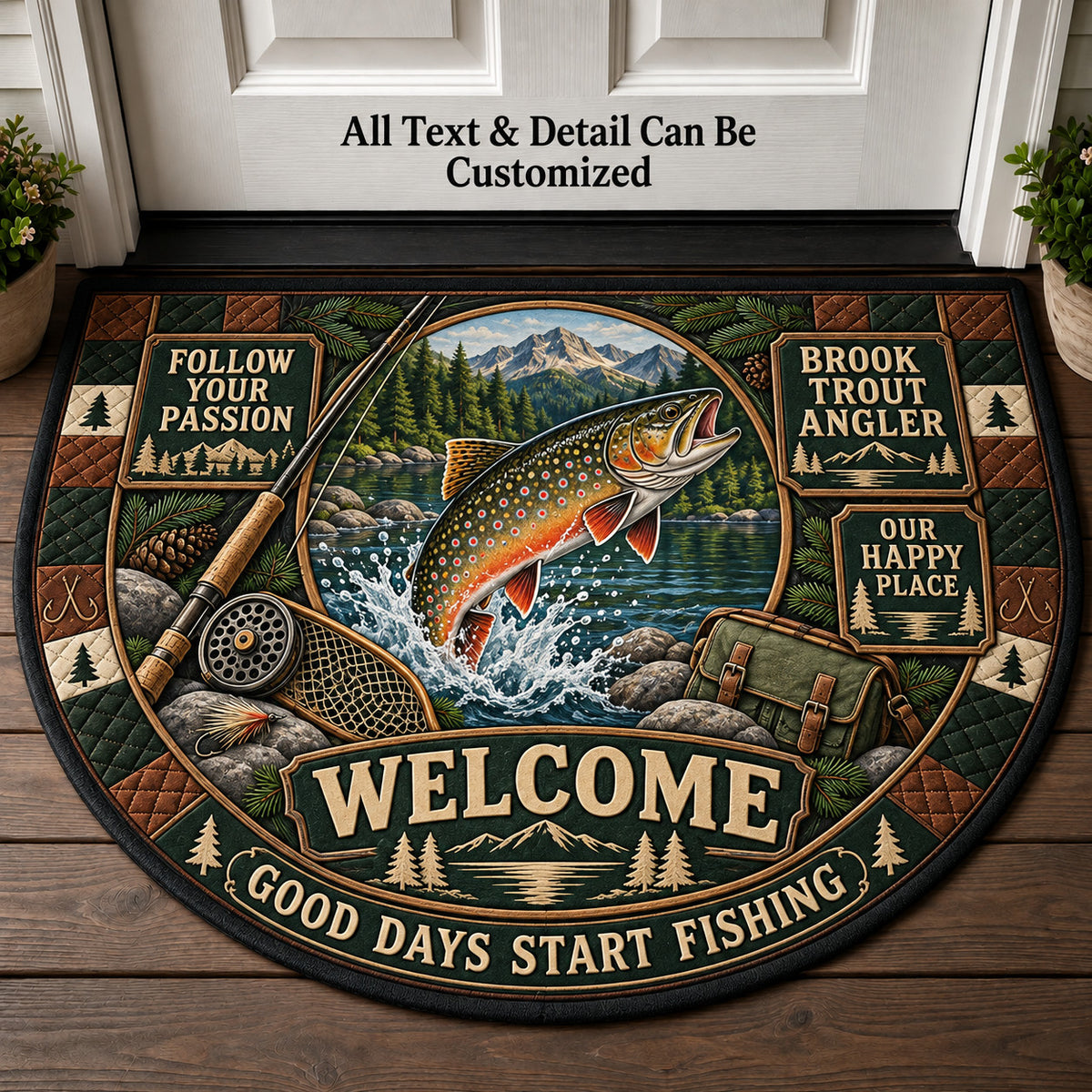 Brook Trout Angler Personalized Half Round Mat | 5To9Vibe