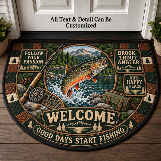 Brook Trout Angler Personalized Half Round Mat | 5To9Vibe