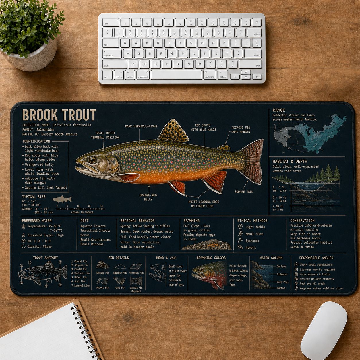 Brook Trout Fishing Field Guide Desk Mat | 5To9Vibe