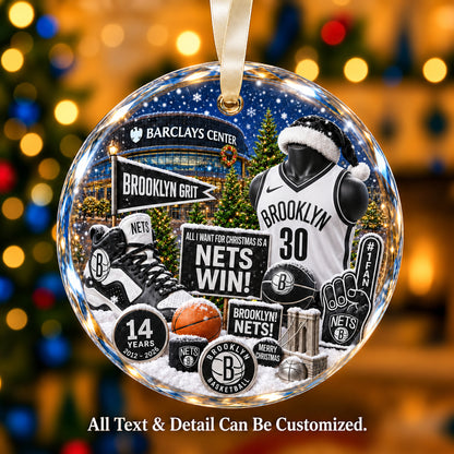 Brooklyn Nets Snow Globe Glass Ornament