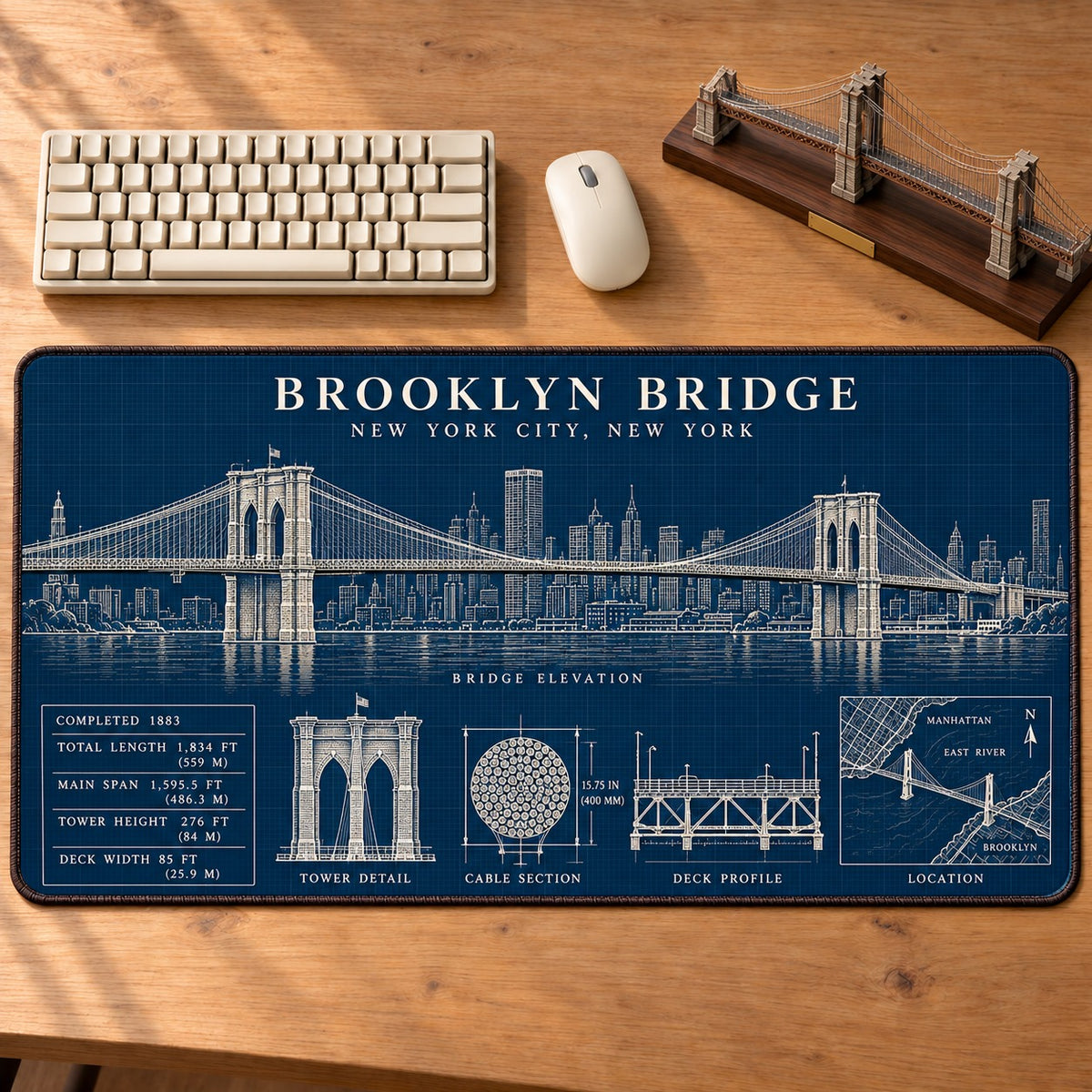Historic American Bridges Architectural Blueprint Desk Mat Mouse Pad Trending - 5to9vibe