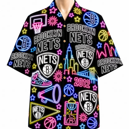 All Basketball Teams Neon Pattern Vibe Summer Party Button-Up Unisex Hawaiian Shirt For Men and Women