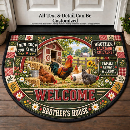 Brother's Backyard Chickens Personalized Half Round Mat | 5To9Vibe