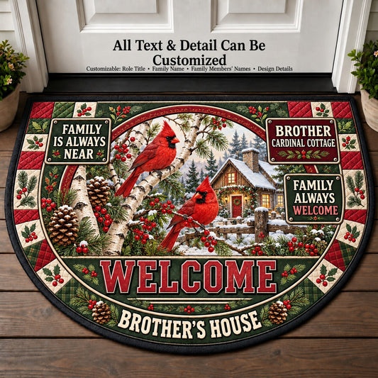Brother's Cardinal Cottage Personalized Half Round Mat | 5To9Vibe