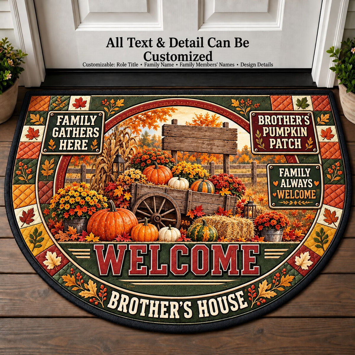 Brother's Pumpkin Patch Personalized Half Round Mat | 5To9Vibe
