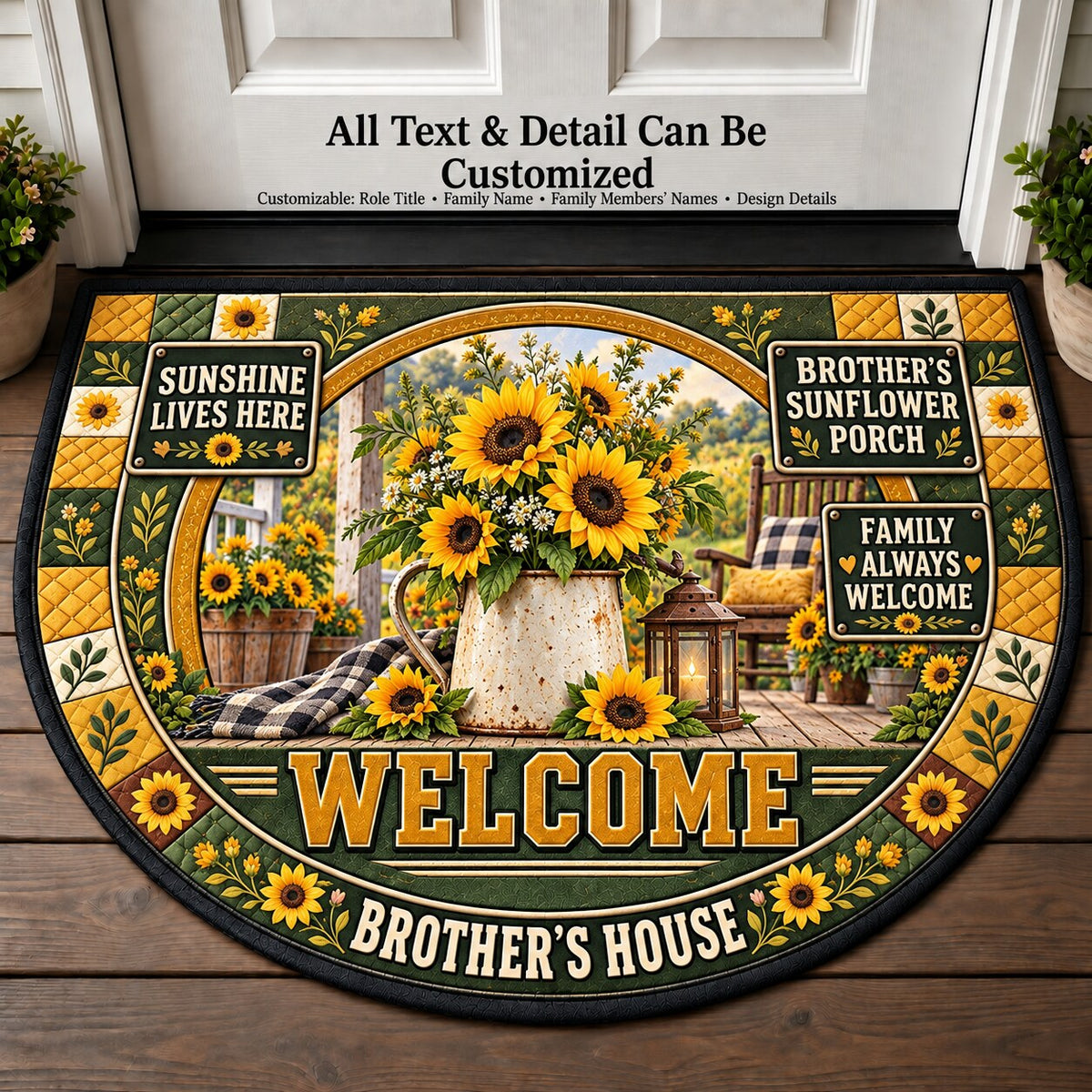 Brother's Sunflower Porch Personalized Half Round Mat | 5To9Vibe