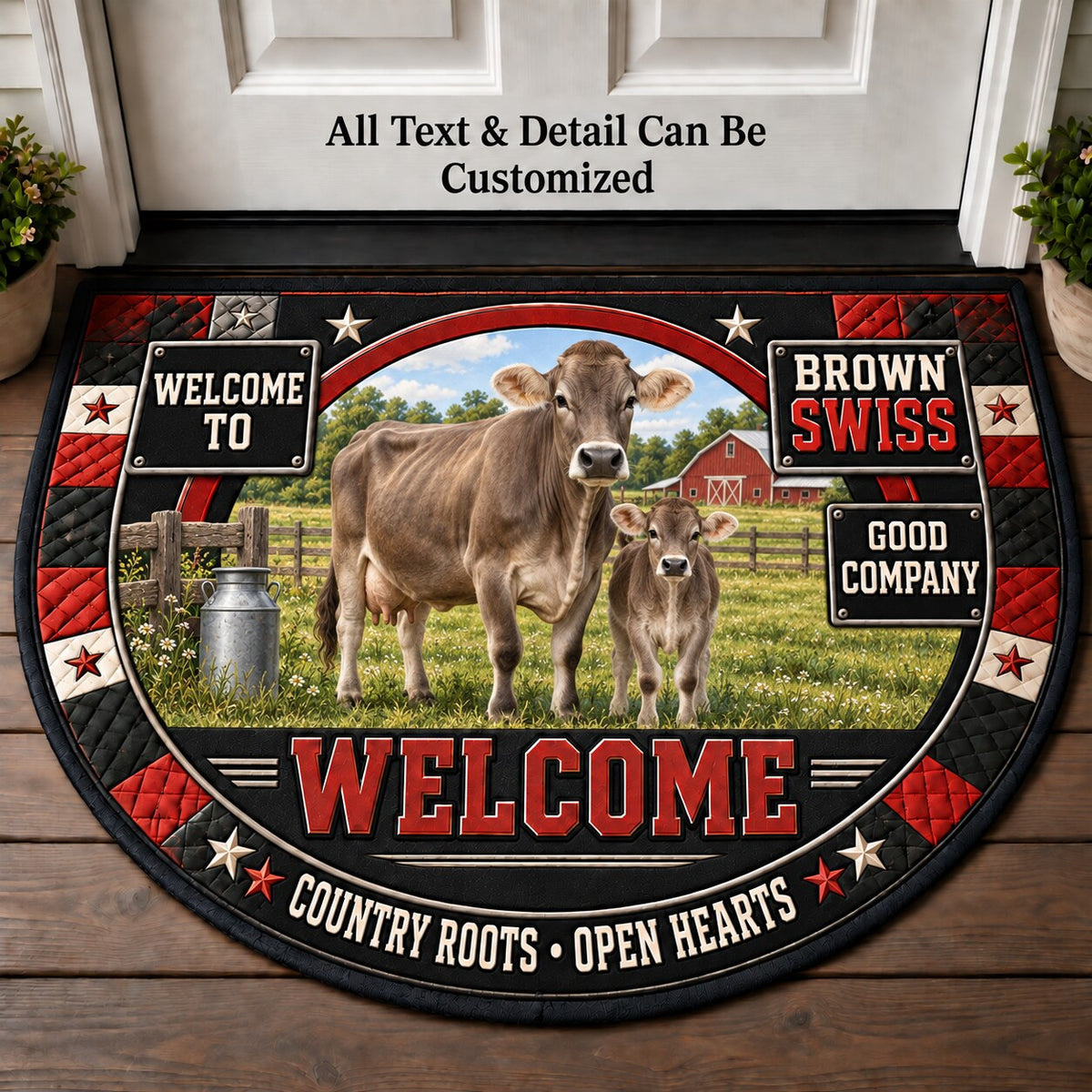 Brown Swiss Personalized Half Round Mat | 5To9Vibe