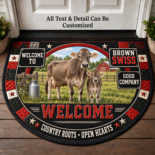 Brown Swiss Personalized Half Round Mat | 5To9Vibe