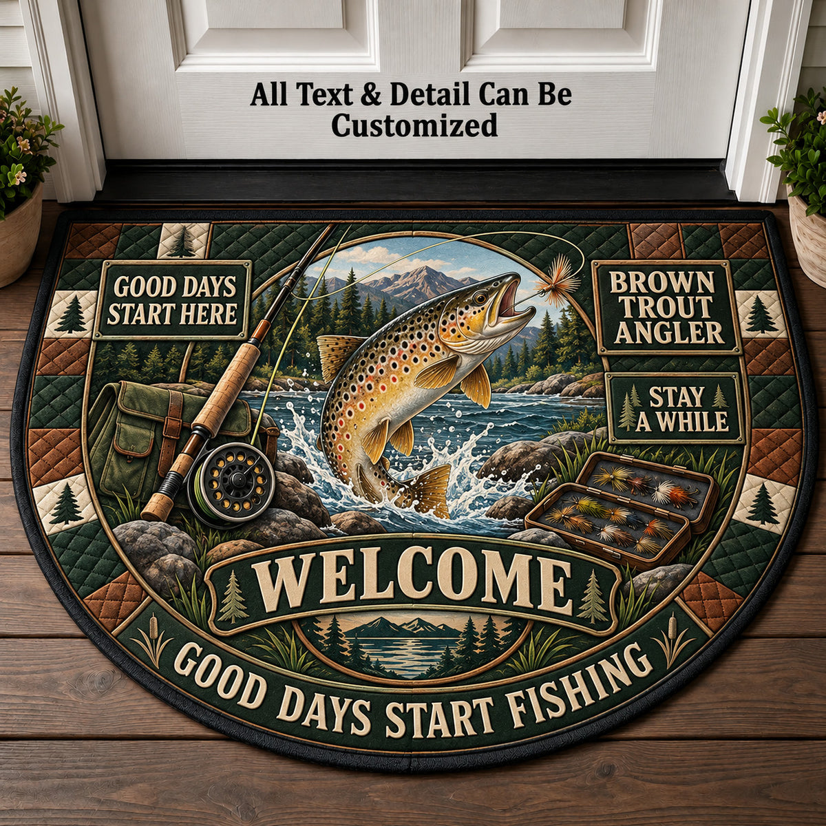 Brown Trout Angler Personalized Half Round Mat | 5To9Vibe