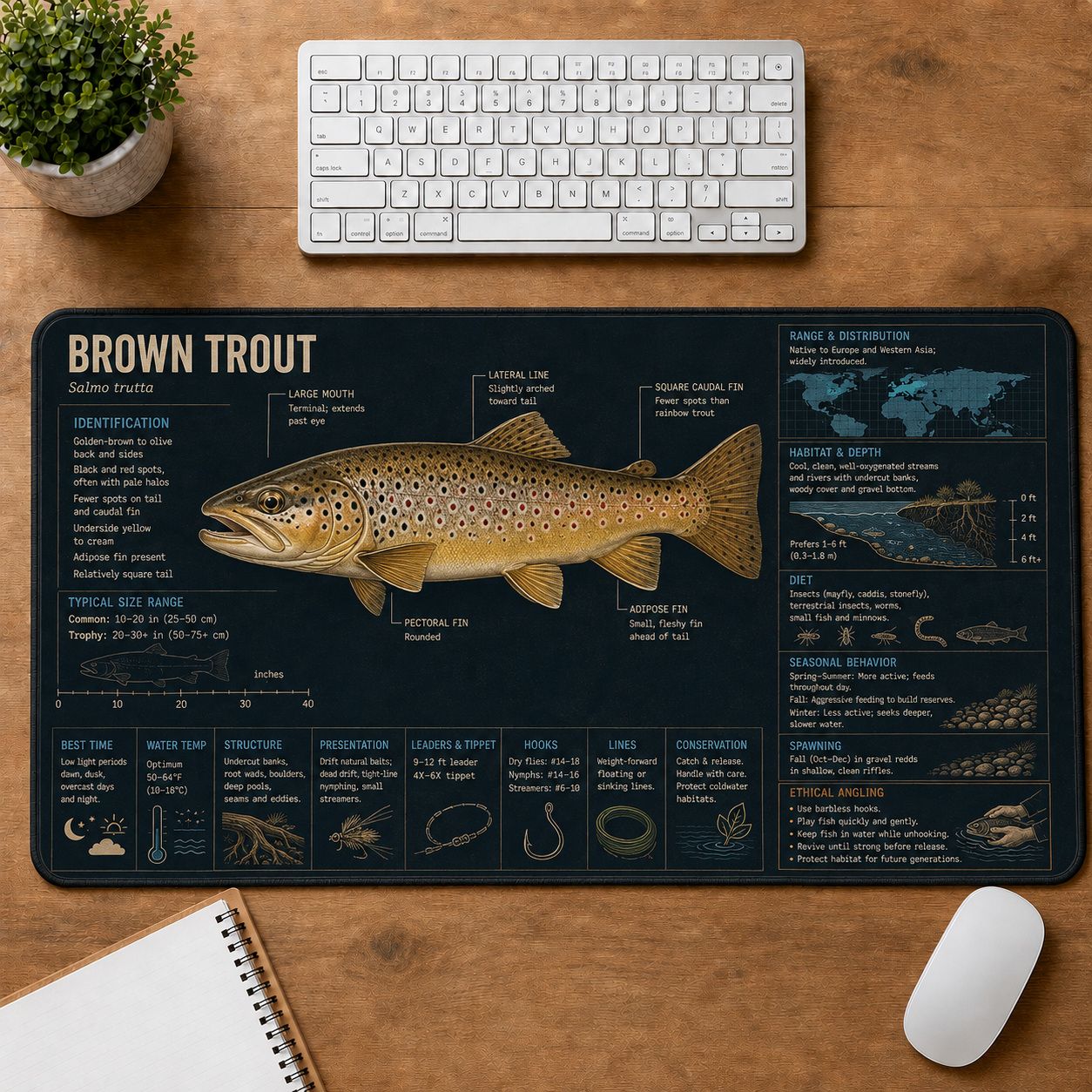 Brown Trout Fishing Field Guide Desk Mat | 5To9Vibe