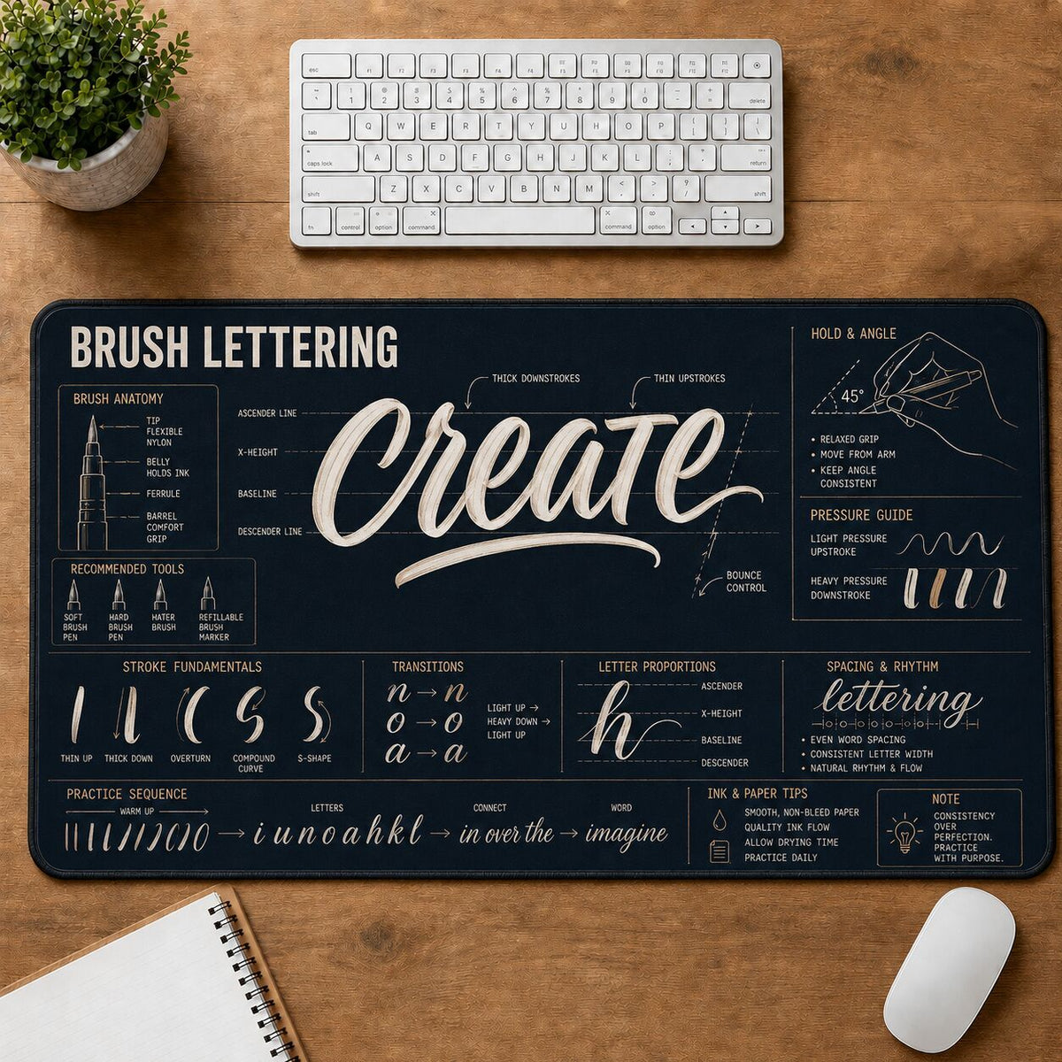Brush Lettering Creative Reference Guide Desk Mat | 5To9Vibe
