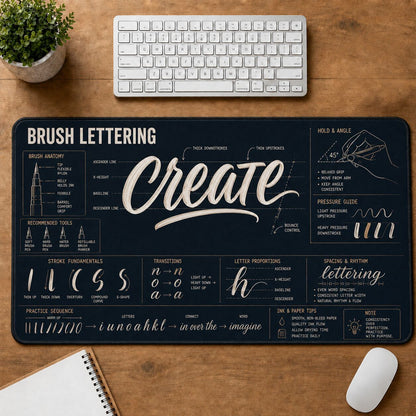 Brush Lettering Creative Reference Guide Desk Mat | 5To9Vibe