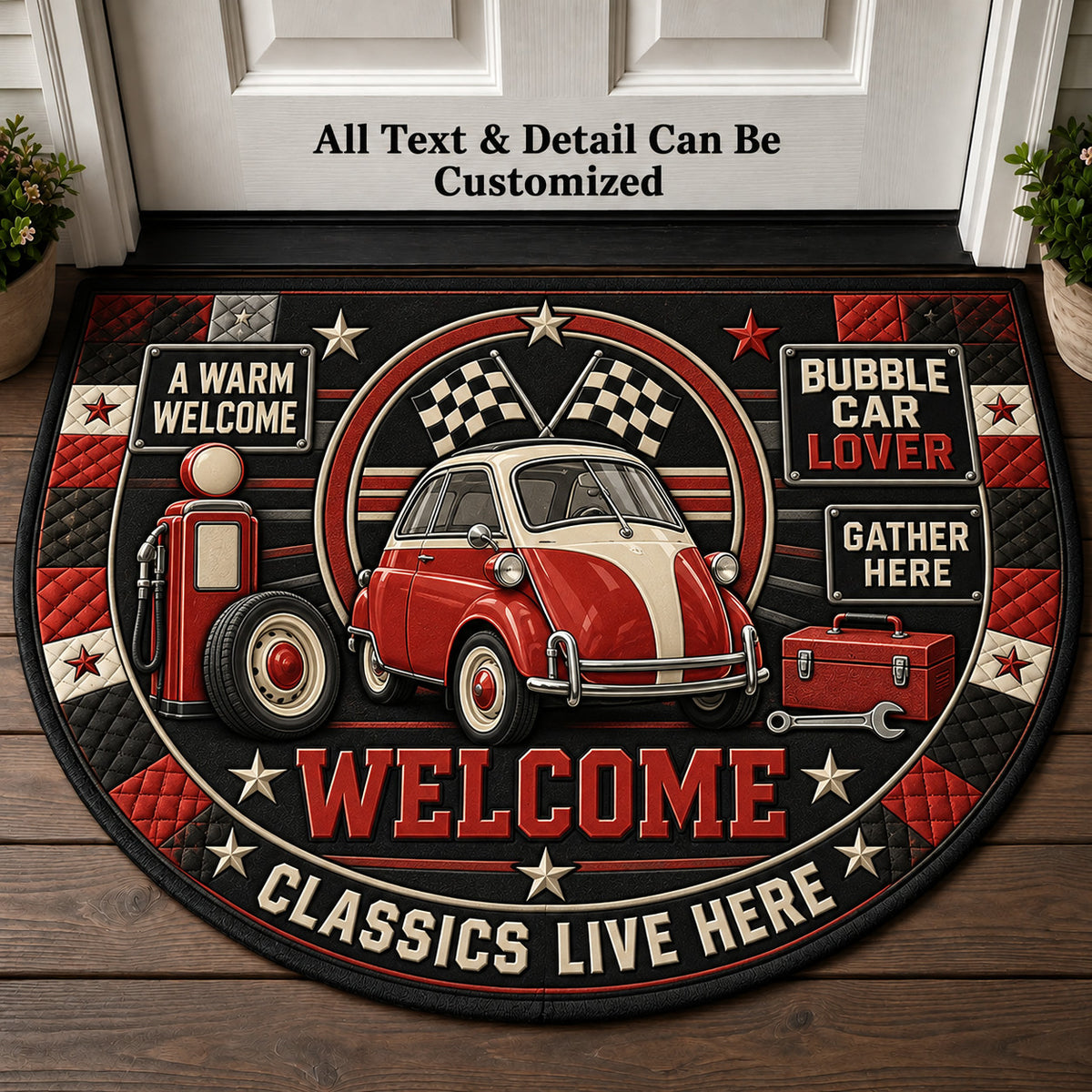 Bubble Car Lover Personalized Half Round Mat | 5To9Vibe
