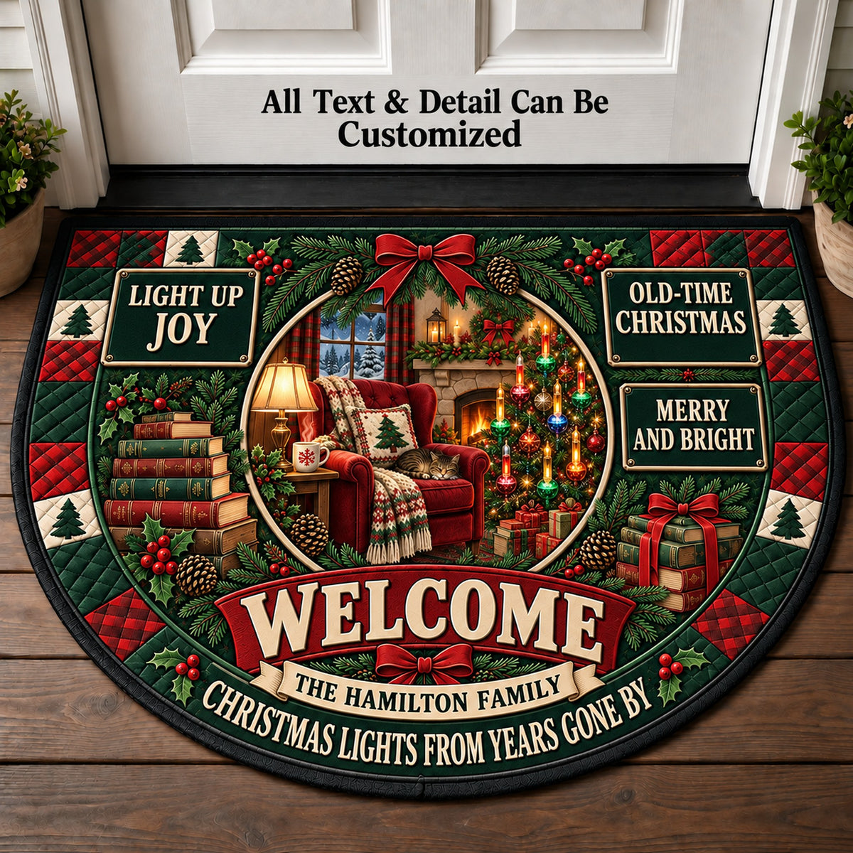 Bubble Light Christmas Personalized Half Round Mat | 5To9Vibe