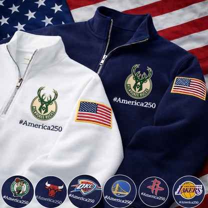 Football Logo America 250 Anniversary Embroidered Logo Premium Quarter Zip Sweatshirt, Inspired Quarter Zip Sweater
