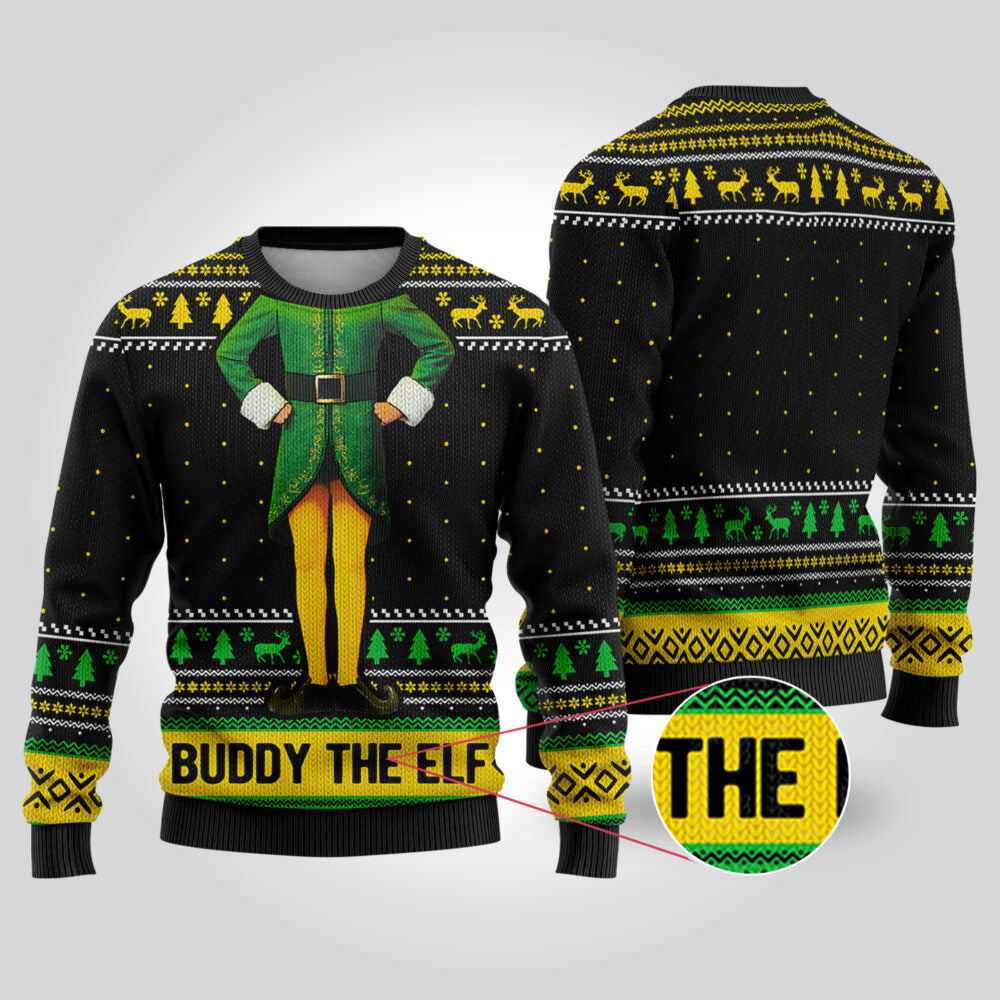 Buddy The Elf Black Funny Ugly Christmas Sweater - Funny Ugly Christmas Sweater