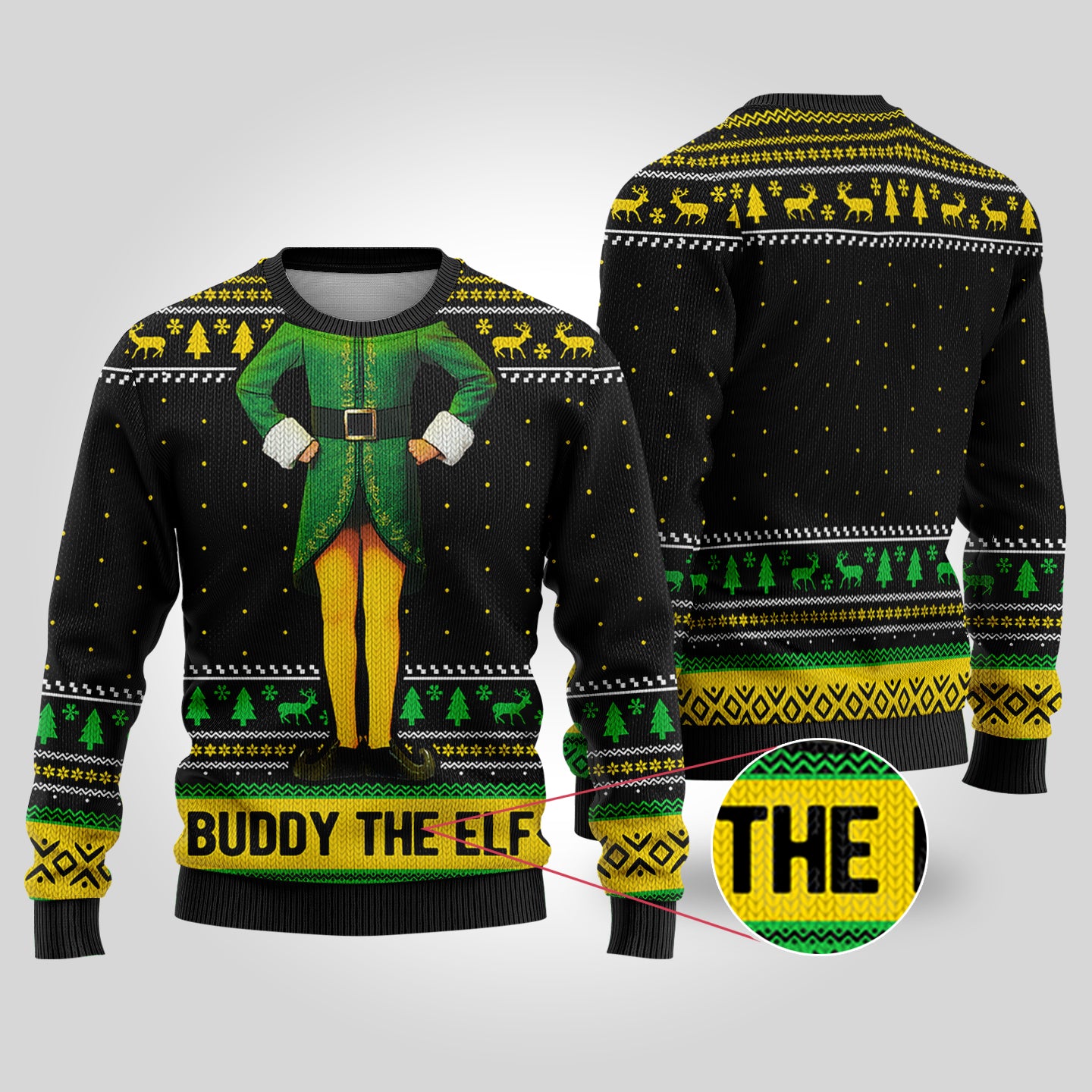 Buddy The Elf Black Funny Ugly Christmas Sweater - Funny Ugly Christmas Sweater