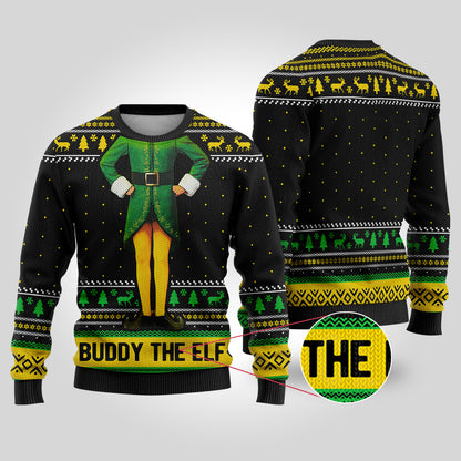 Buddy The Elf Black Funny Ugly Christmas Sweater - Funny Ugly Christmas Sweater