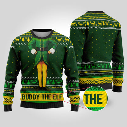 Buddy The Elf Forest Green Funny Ugly Christmas Sweater - Funny Ugly Christmas Sweater