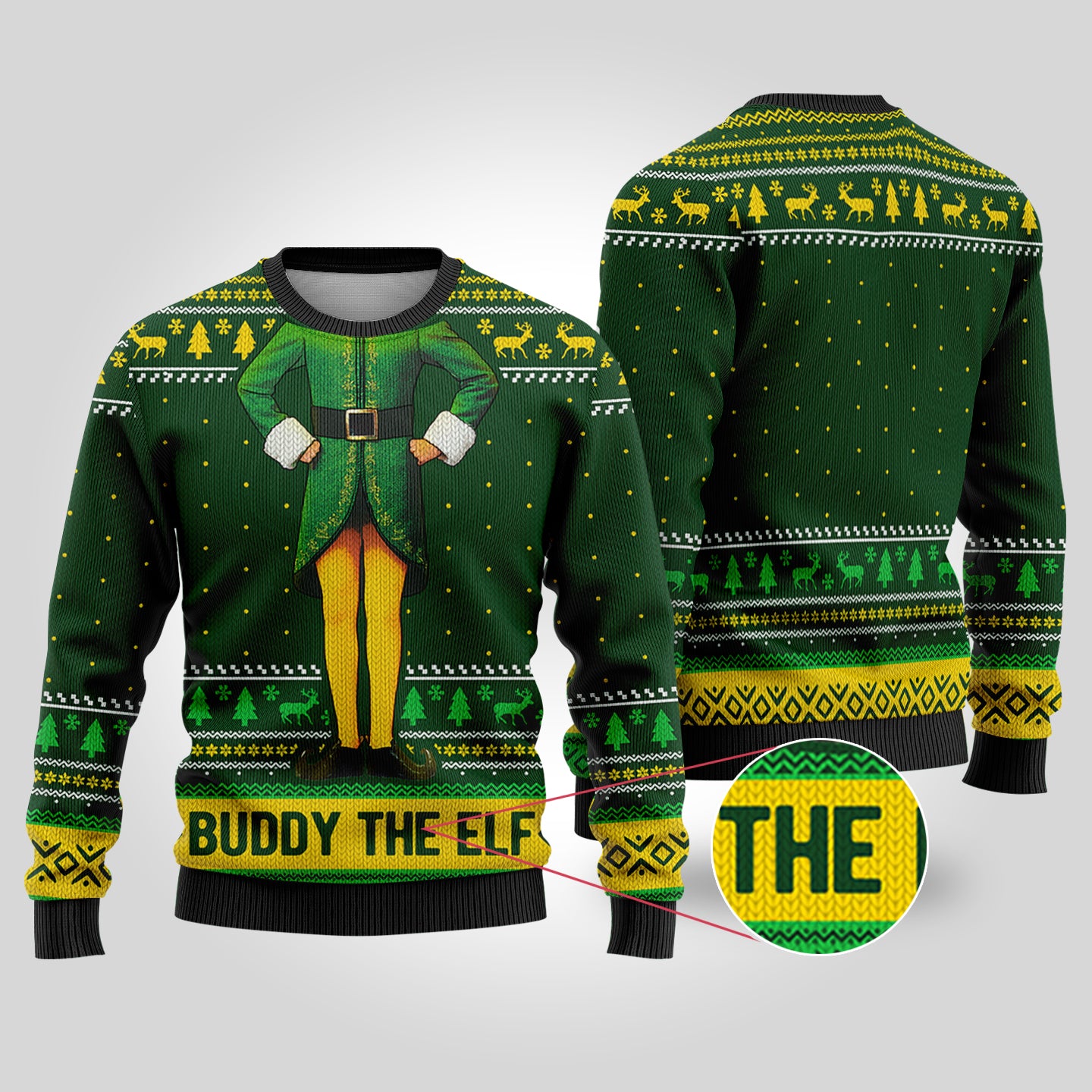 Buddy The Elf Forest Green Funny Ugly Christmas Sweater - Funny Ugly Christmas Sweater