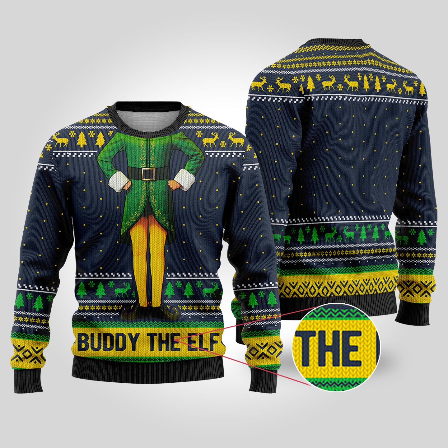 Buddy The Elf Navy Funny Ugly Christmas Sweater - Funny Ugly Christmas Sweater