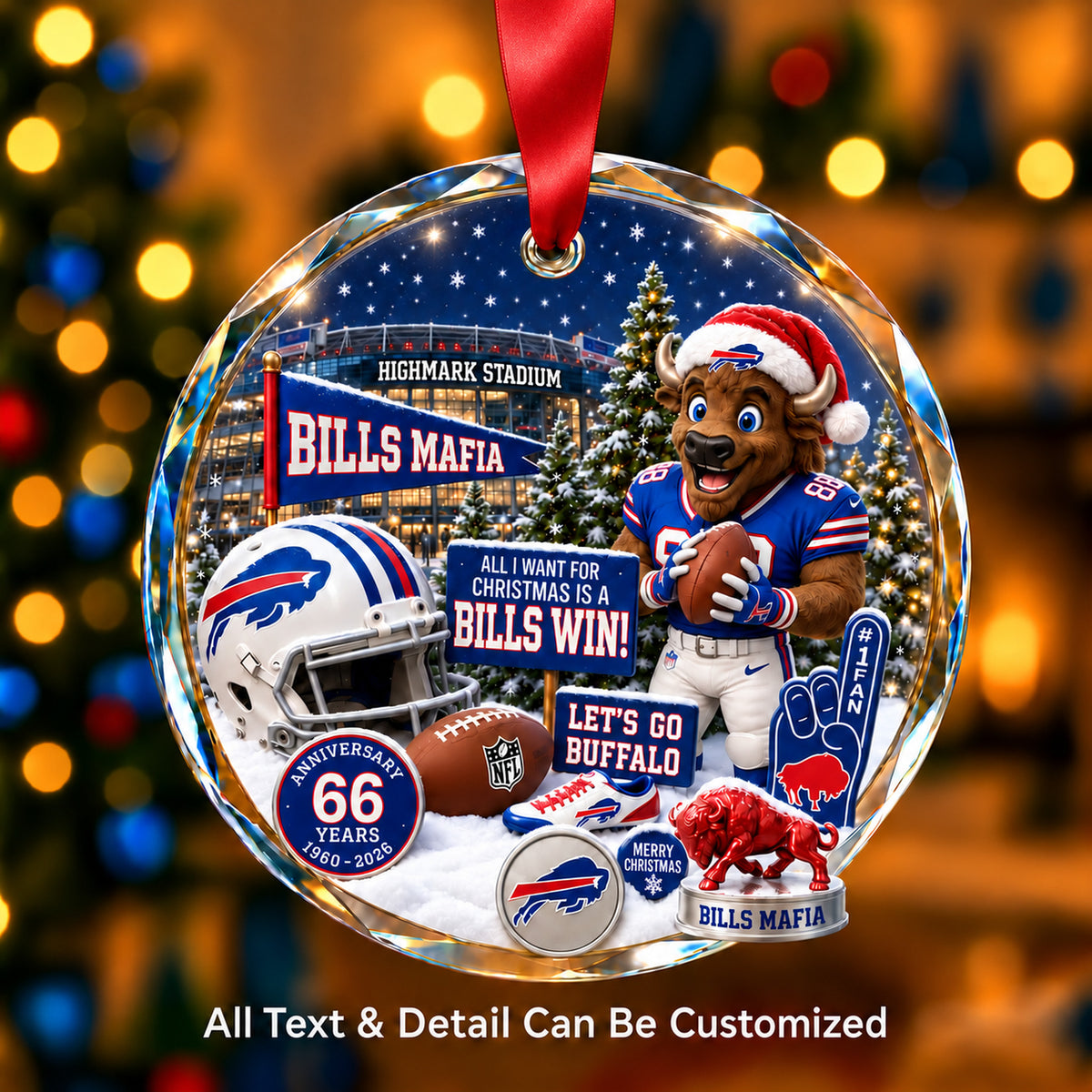 Buffalo Bills Snow Globe Glass Ornament