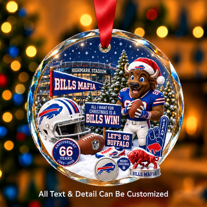 Buffalo Bills Snow Globe Glass Ornament