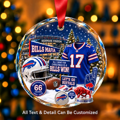 Buffalo Bills Jersey Snow Globe Glass Ornament