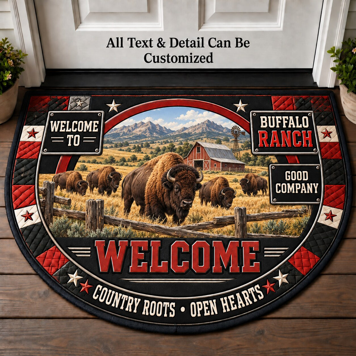 Buffalo Ranch Personalized Half Round Mat | 5To9Vibe