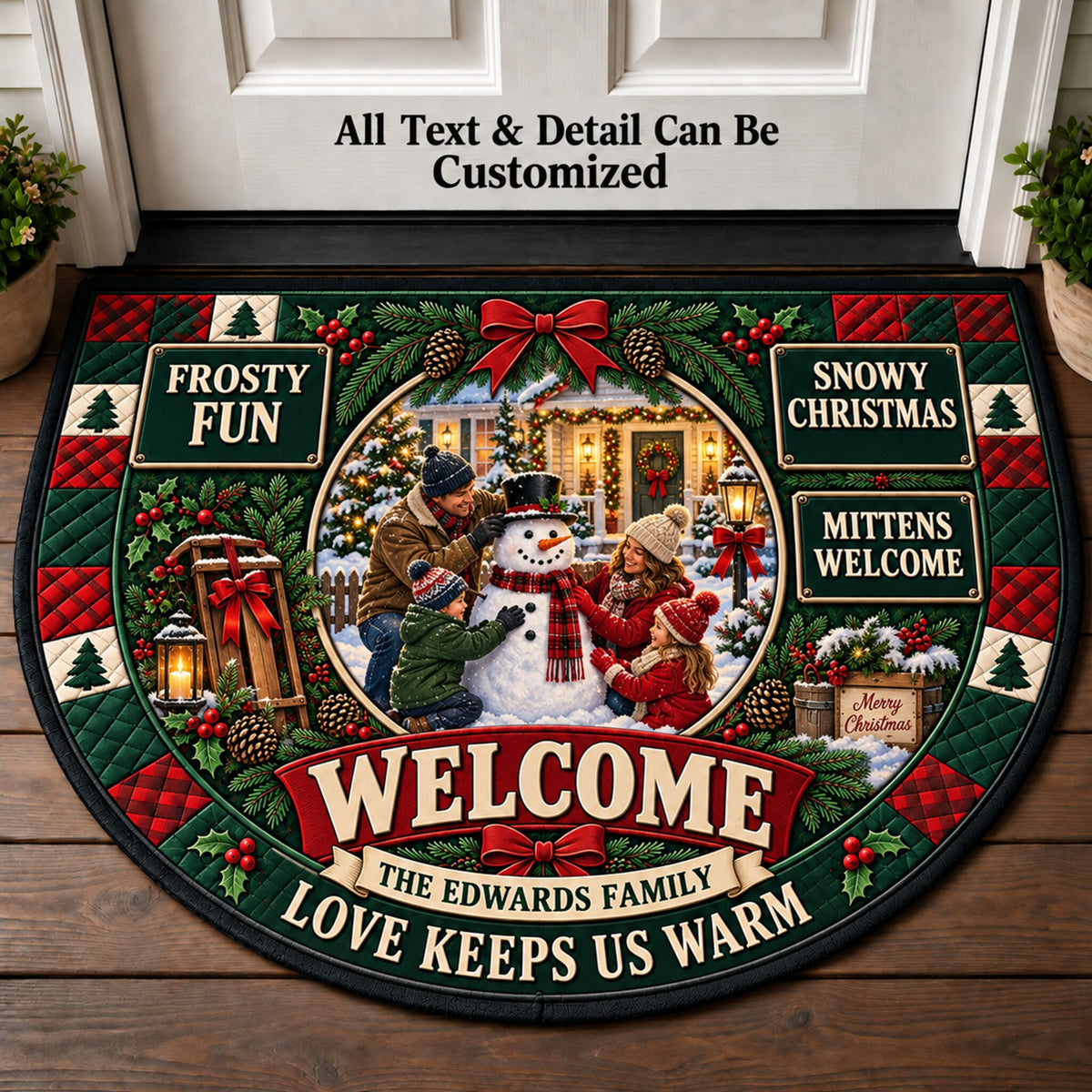 Building The Snowman Personalized Half Round Mat | 5To9Vibe