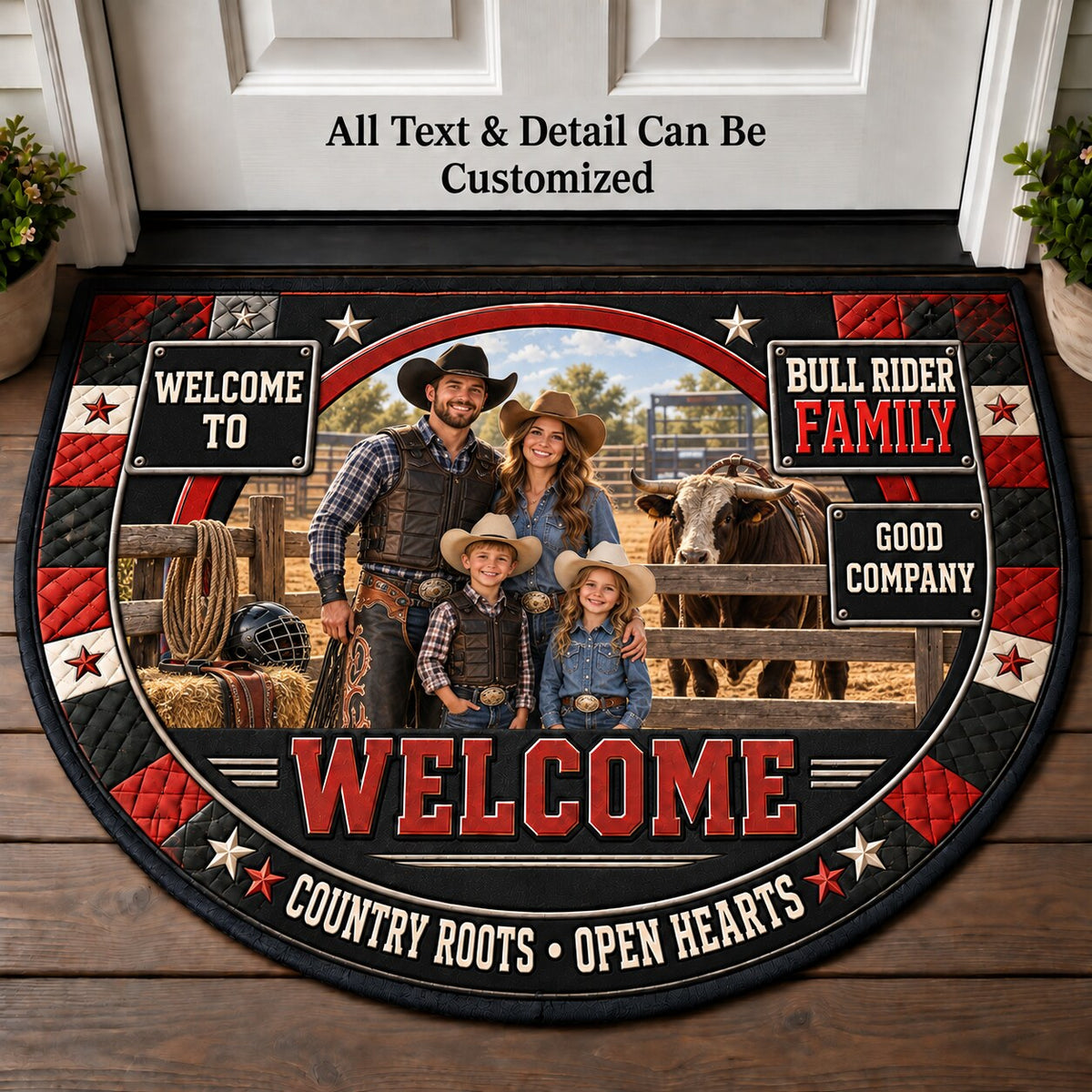 Bull Rider Family Personalized Half Round Mat | 5To9Vibe