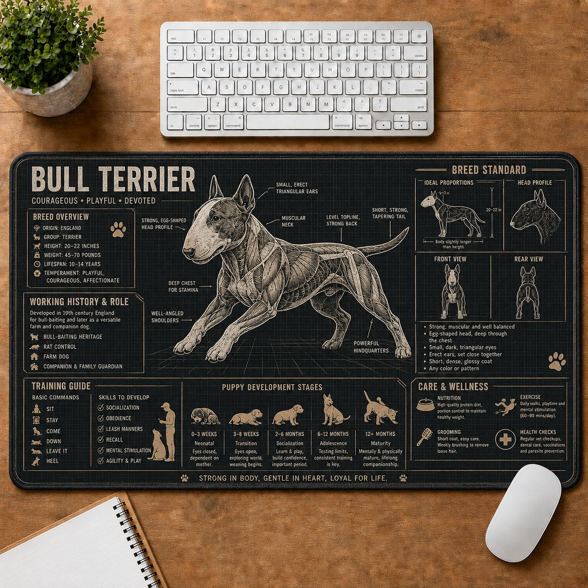 Bull Terrier Dog Breed Visual Guide Desk Mat | 5To9Vibe
