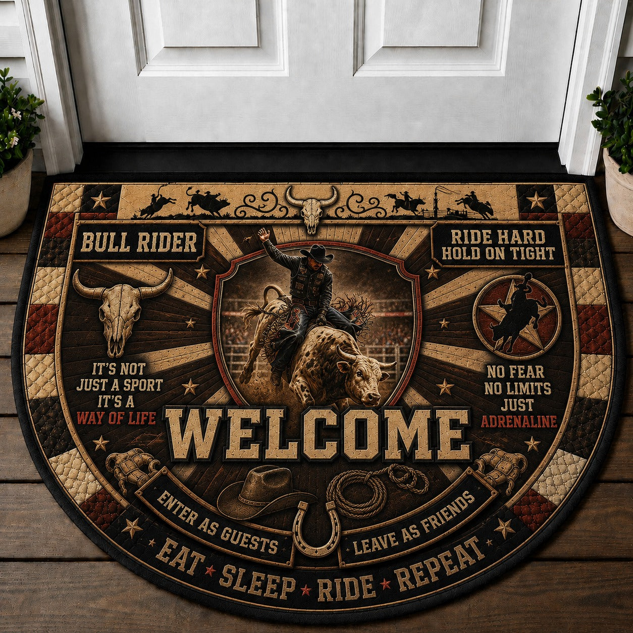 Western Horse Lover Quilted Print Premium Welcome Mat – Personalized Doormat