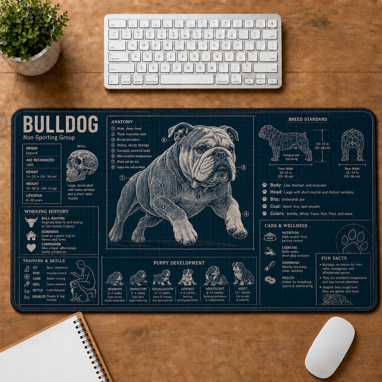 Bulldog Dog Breed Visual Guide Desk Mat | 5To9Vibe