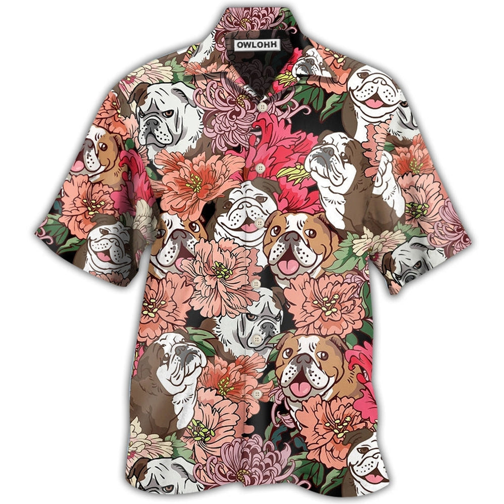 Hawaiian Shirt / Adults / S Bulldog And Lovely Flowers - Hawaiian Shirt 