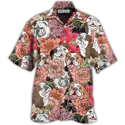 Hawaiian Shirt / Adults / S Bulldog And Lovely Flowers - Hawaiian Shirt 