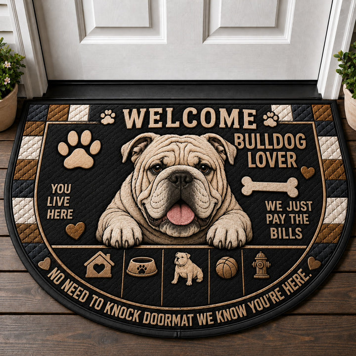 Bulldog Dog Breed Lover Quilted Print Premium Welcome Mat – Personalized Doormat