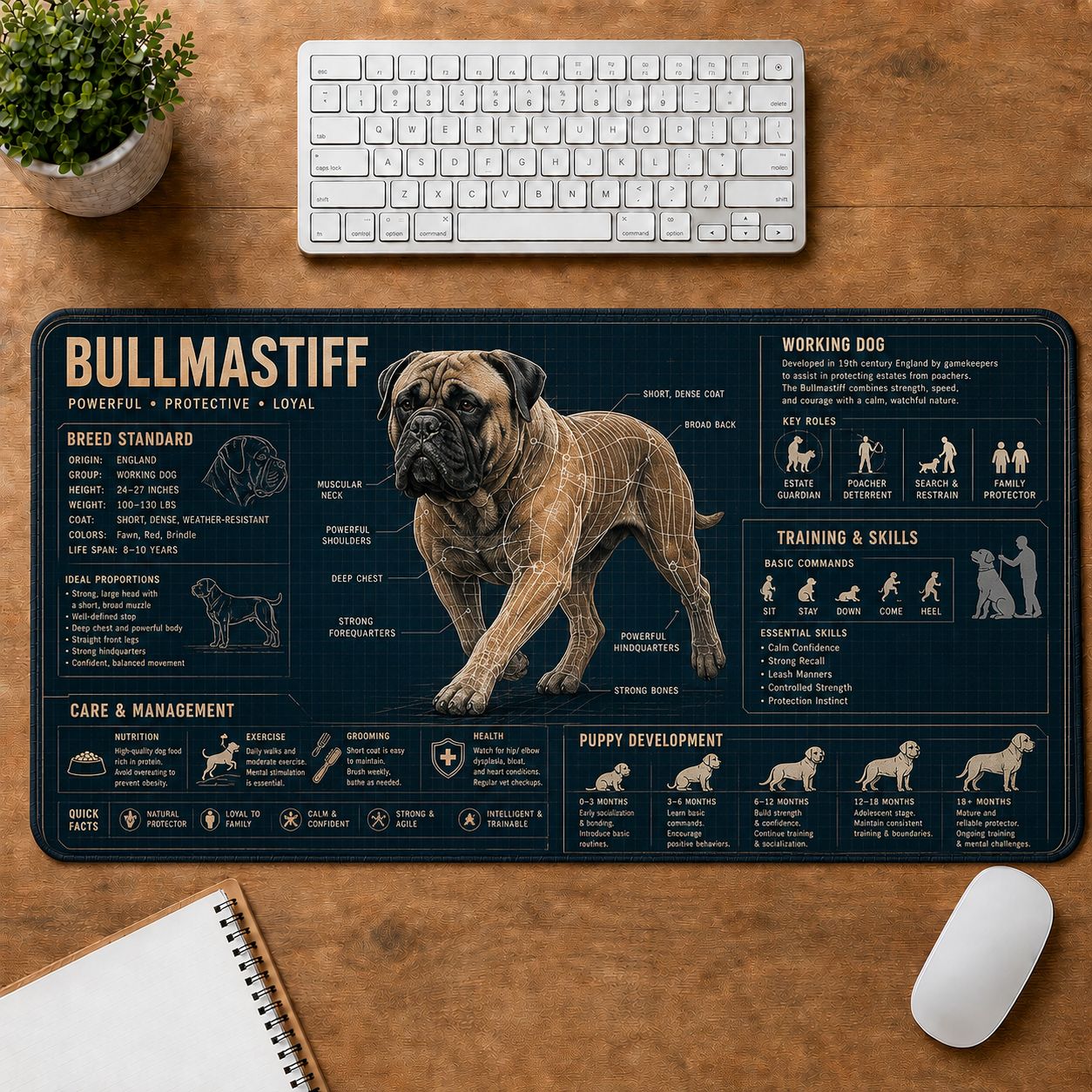 Bullmastiff Dog Breed Visual Guide Desk Mat | 5To9Vibe