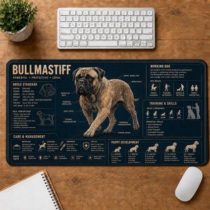 Bullmastiff Dog Breed Visual Guide Desk Mat | 5To9Vibe